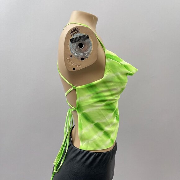 Hours Cowl Neck Backless Sexy Cami Top Strappy Back Tie-Dye Green Womens M - Picture 6 of 11